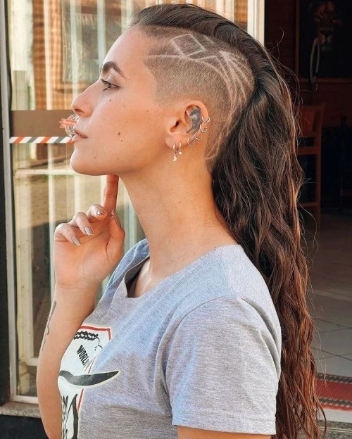 Bold Undercut Long Wavy Hair