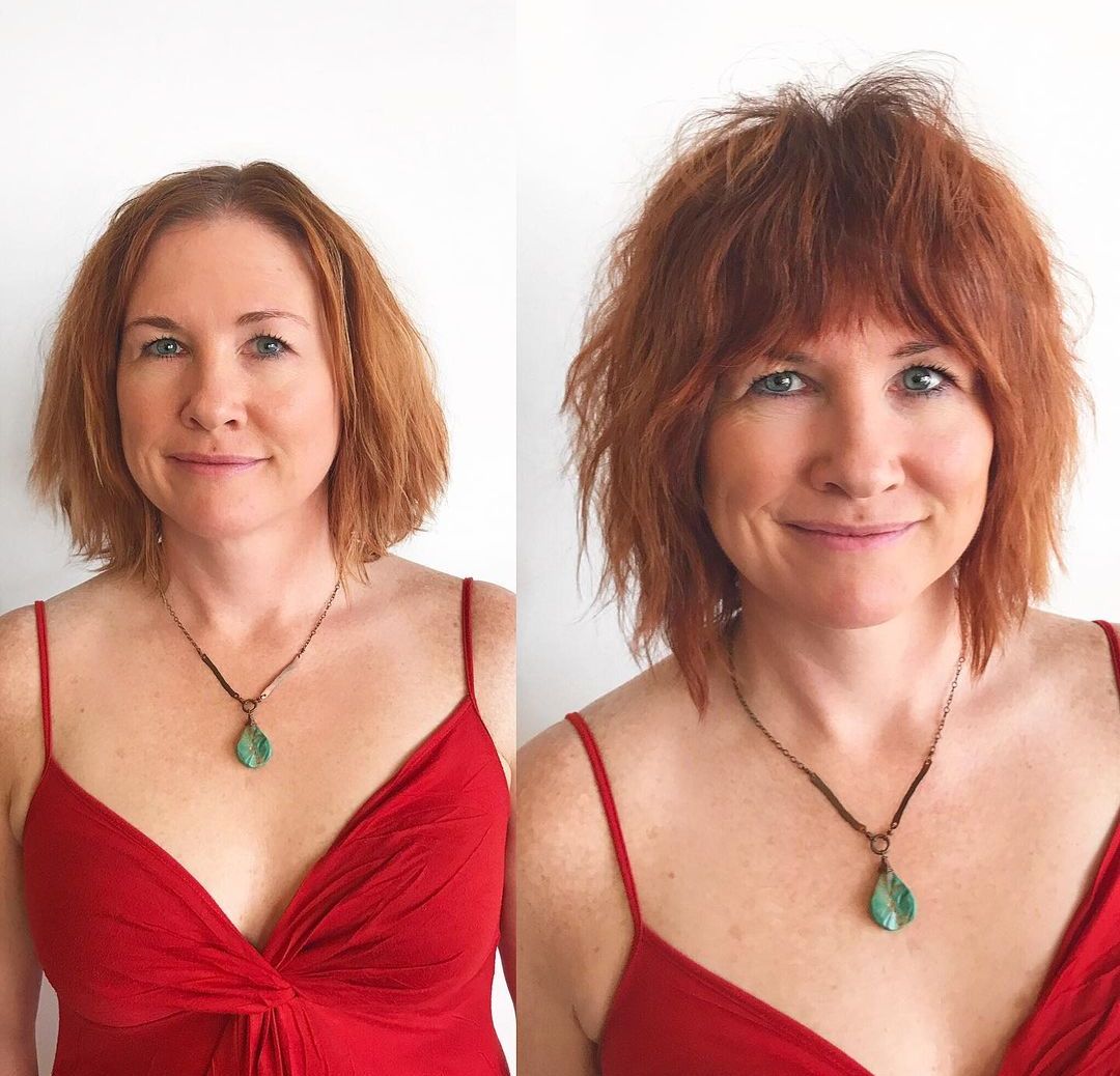 Copper Medium Shag for Older Women with Thick Hair