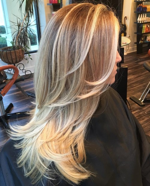 Long Layered Haircut With Blonde Balayage