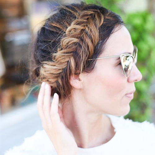 messy fishtail crown updo