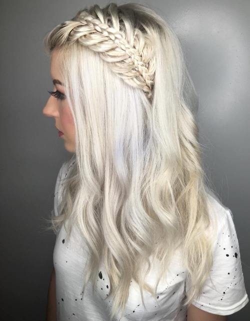 Platinum Blonde Hairstyle With Half Up Braid