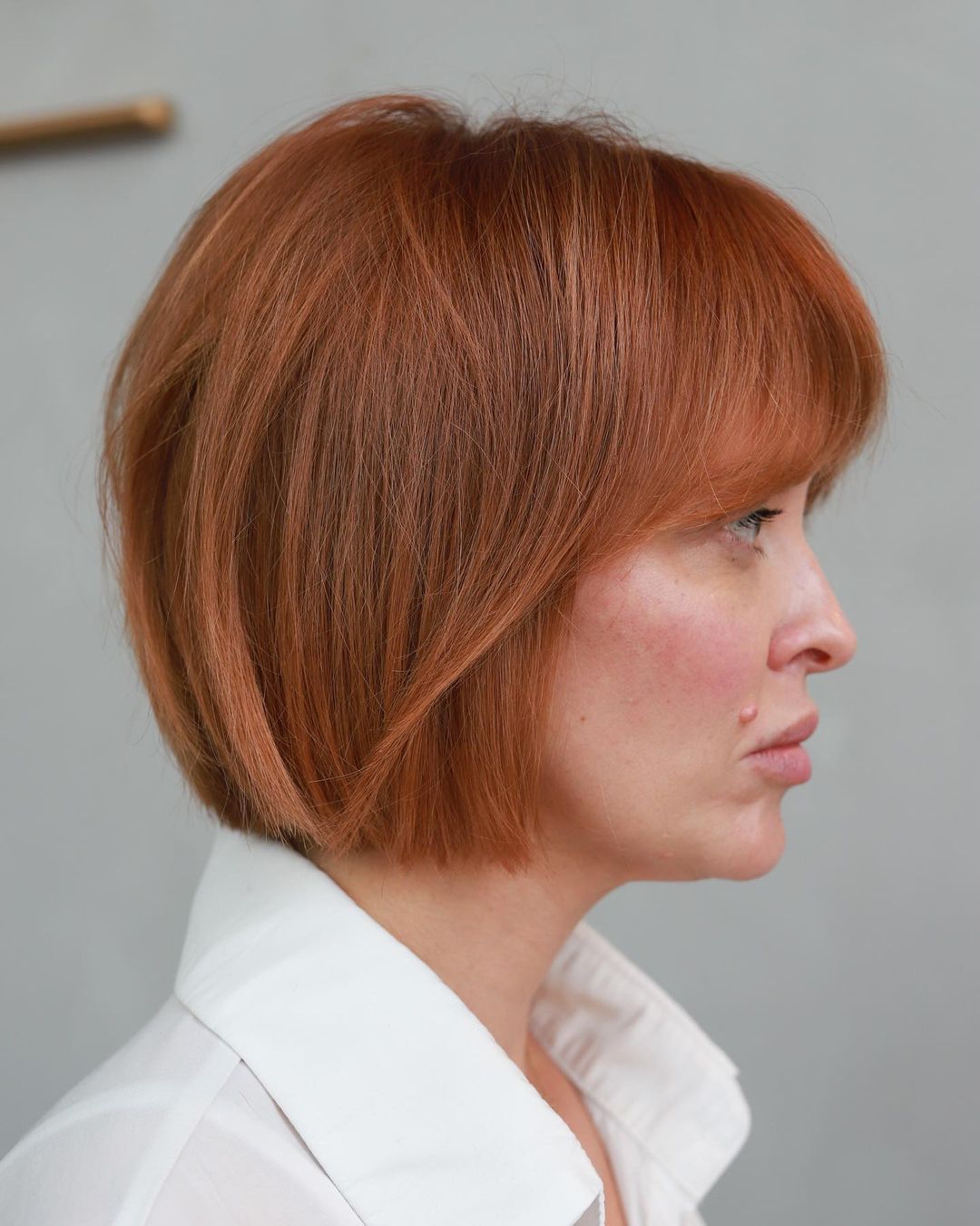 Red Retro Bob with Curtain Bangs