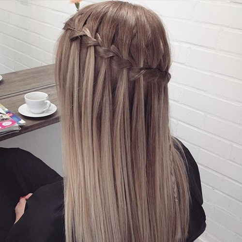 half updo with waterfall braid