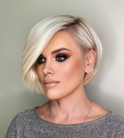 Short Side-Parted Pearl Blonde Bob