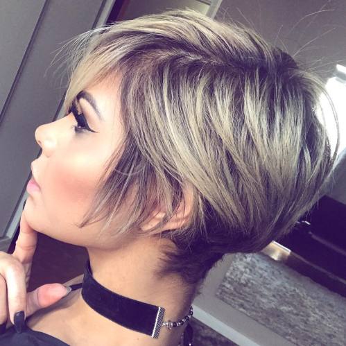 Long Blonde Pixie With Black Roots