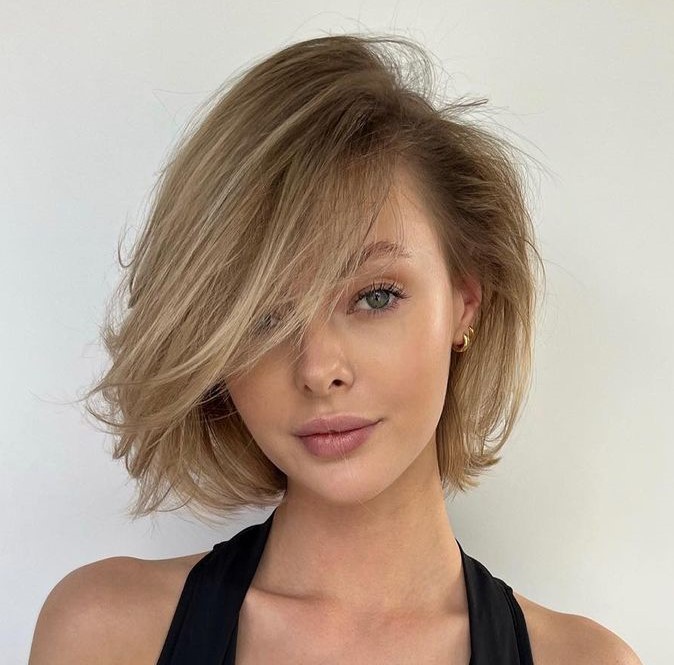 Neck Length Bob with Side Part