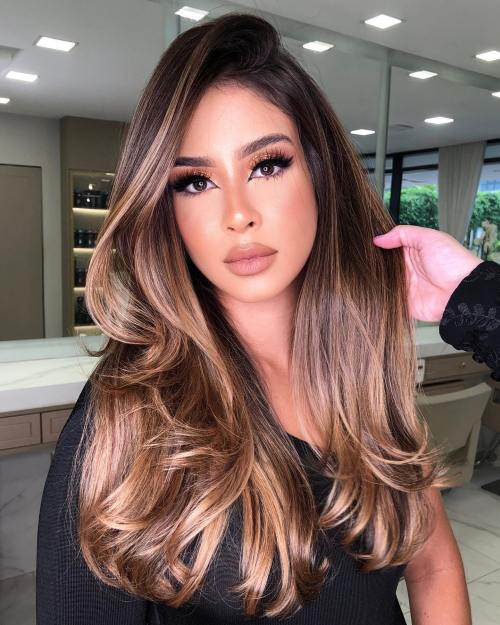 High-Shine Long Layered Metallic Bronde Hair