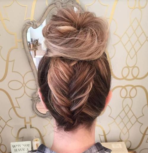 Fishtail Braid Into Bun Updo