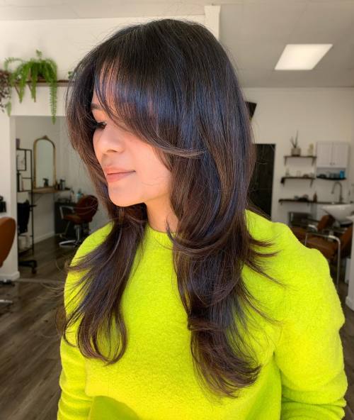 Long Feathered Shag with Face-Framing Bangs