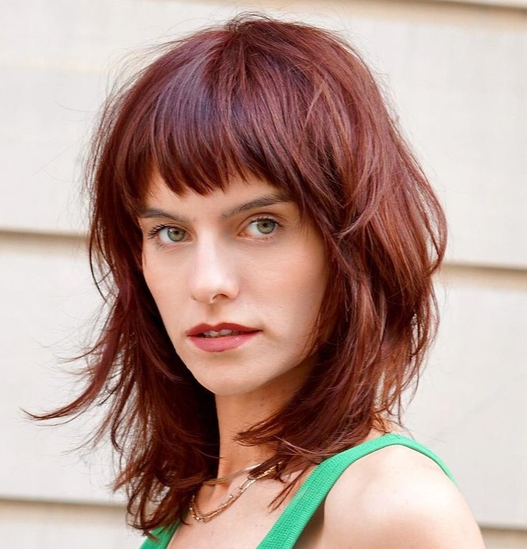 Short Red Shaggy Cut with Bangs