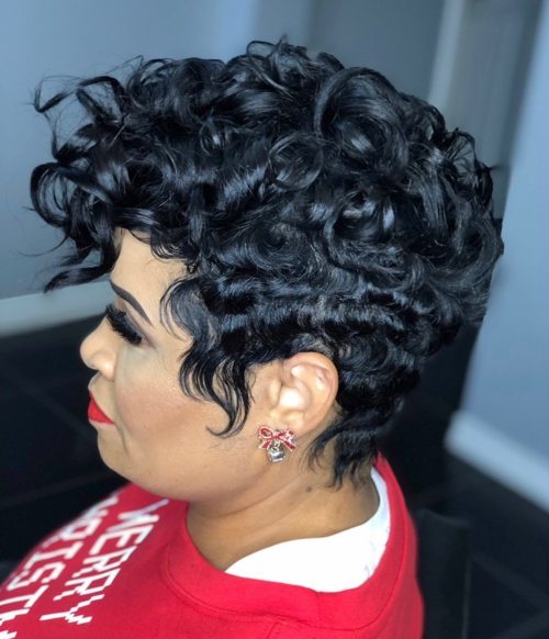 High-Shine Black Curly Pixie