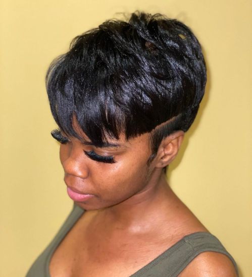 Shiny Black Feathered Undercut Pixie