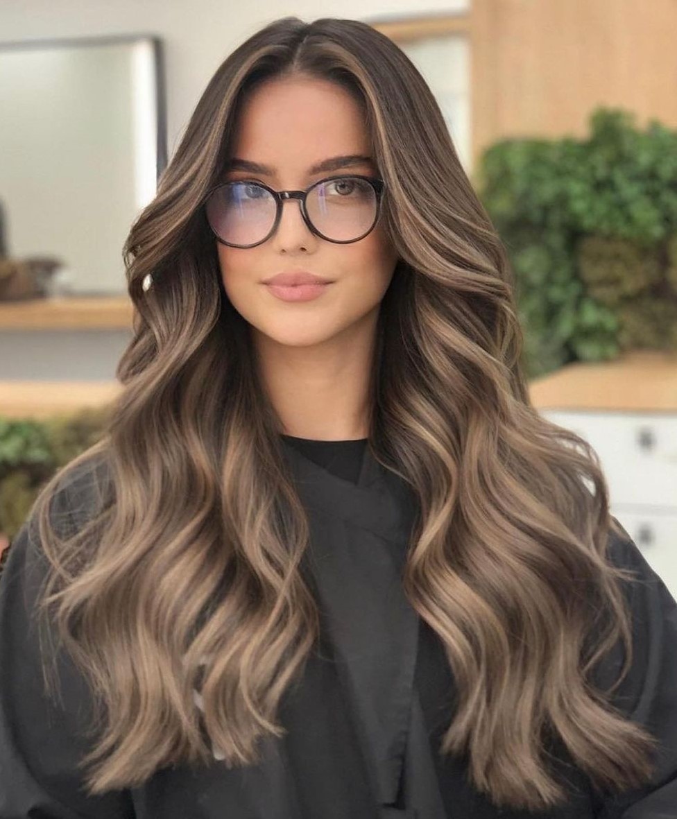 Long Hair with Dark Blonde Balayage and Glasses
