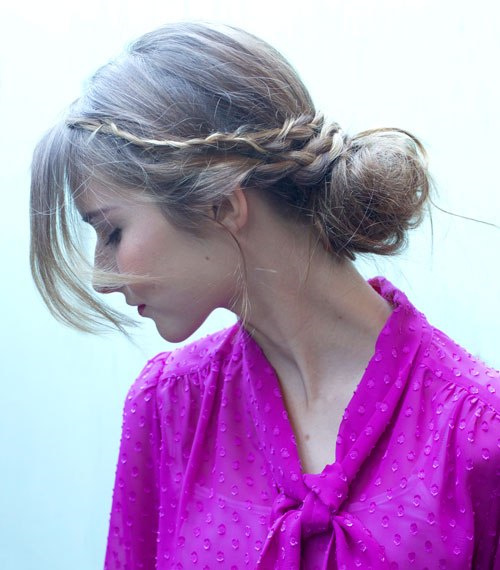 casual braid and bun updo for long hair