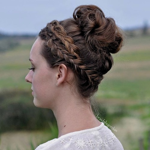 curly bun with headband braid