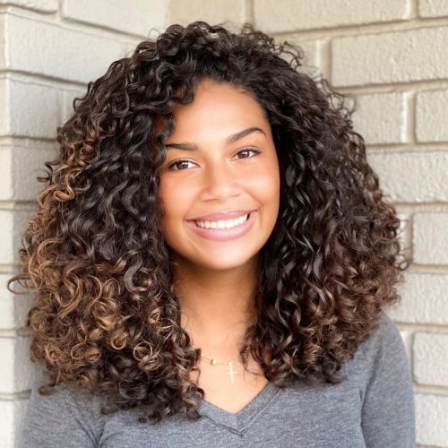 Brown Curly Hair with Blonde Highlights