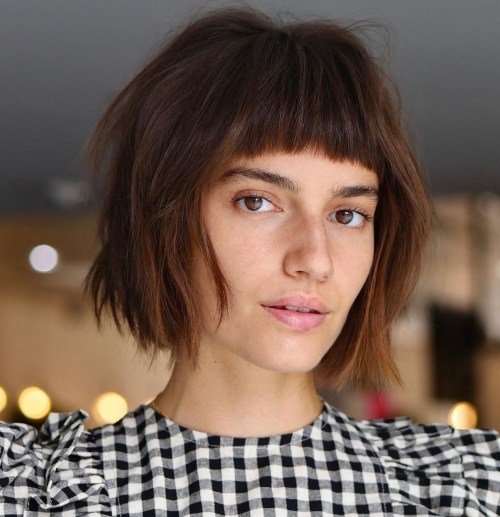 Short Brown Bob with Blunt Bangs